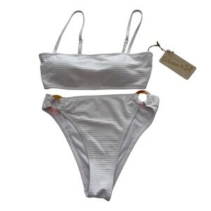 Cabana del Sol White Textured Ring Detail Bikini Set